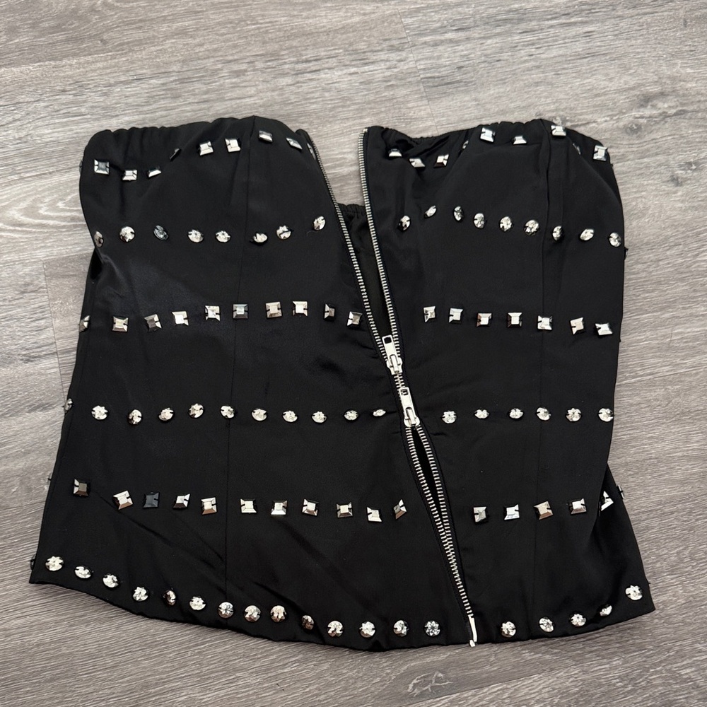Wet Seal Black Satin Corset Top with Silver Studs - Picture 4 of 10